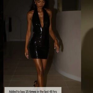 Meshki Carleigh Sequin Halter Mini Dress - Black